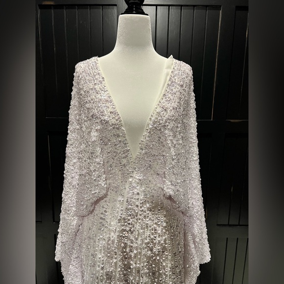 ASOS Ciara White sequin kimono sleeve Wedding Dress - Picture 2 of 12